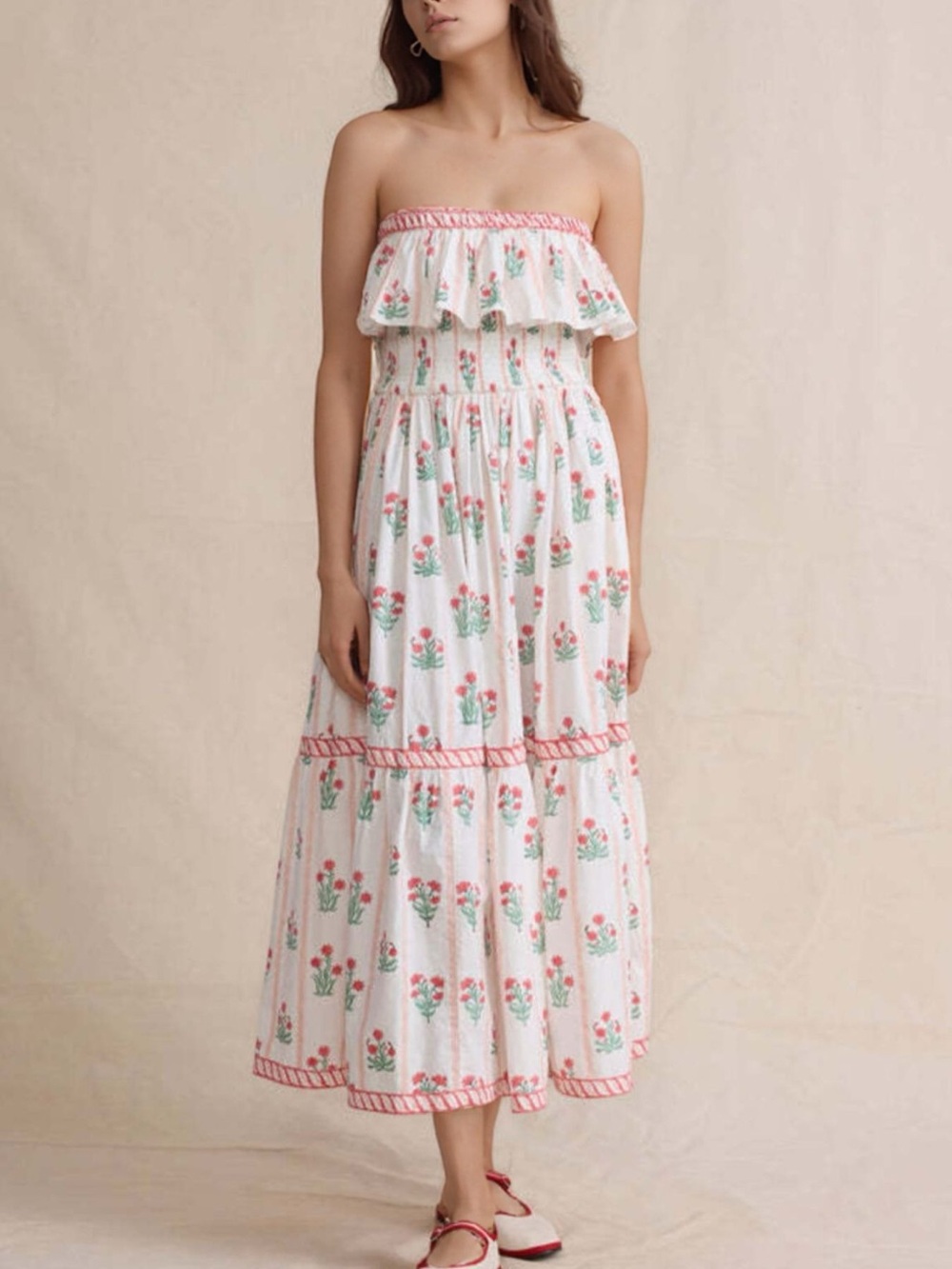 Floral Strapless Ruffle Dress